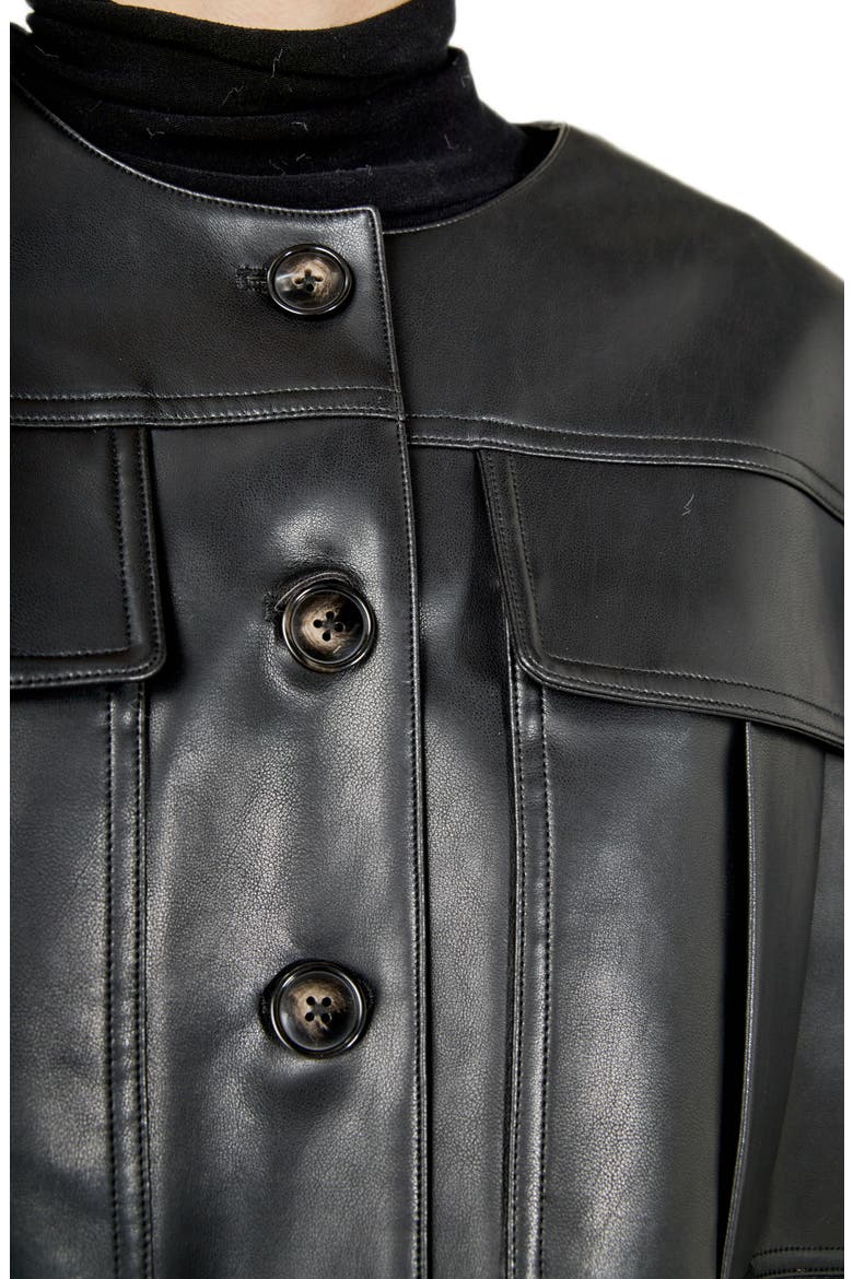 Gathered Hem Faux Leather Jacket, Alternate, color, BLACK