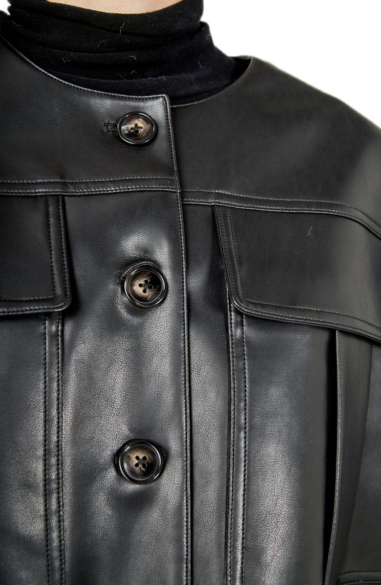 Endless Rose Gathered Hem Faux Leather Jacket, Alternate, color, Black