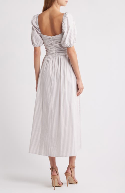 Charles Henry Stripe Ruched Waist Cotton Blend Midi Dress In Neutral