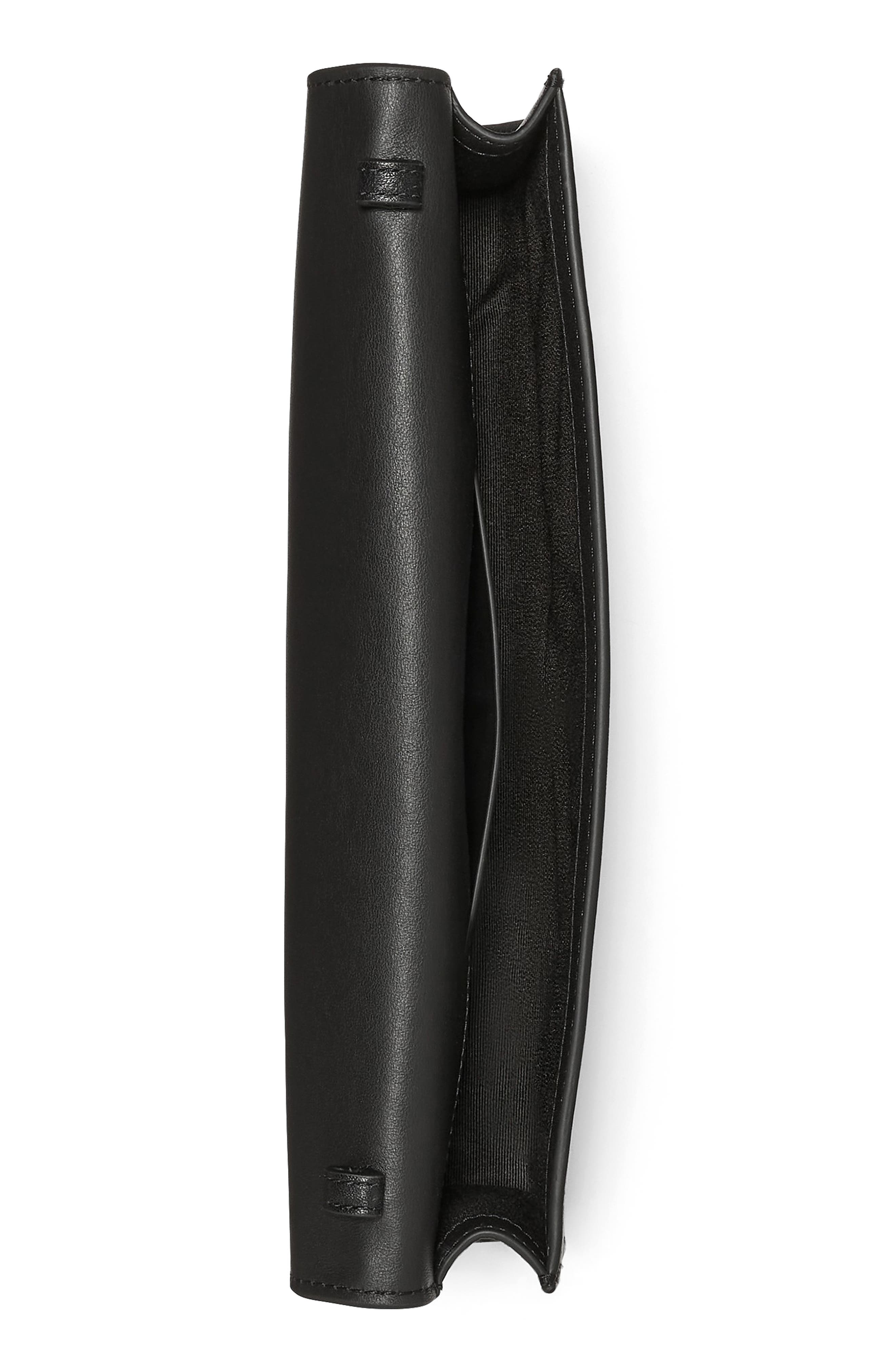 deco soft fine grain leather convertible shoulder bag, Alternate, color, BLACK