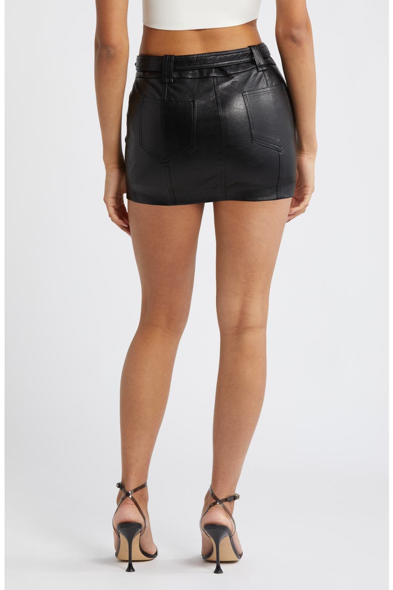 Belted Faux Leather Miniskirt, Alternate, color, BLACK