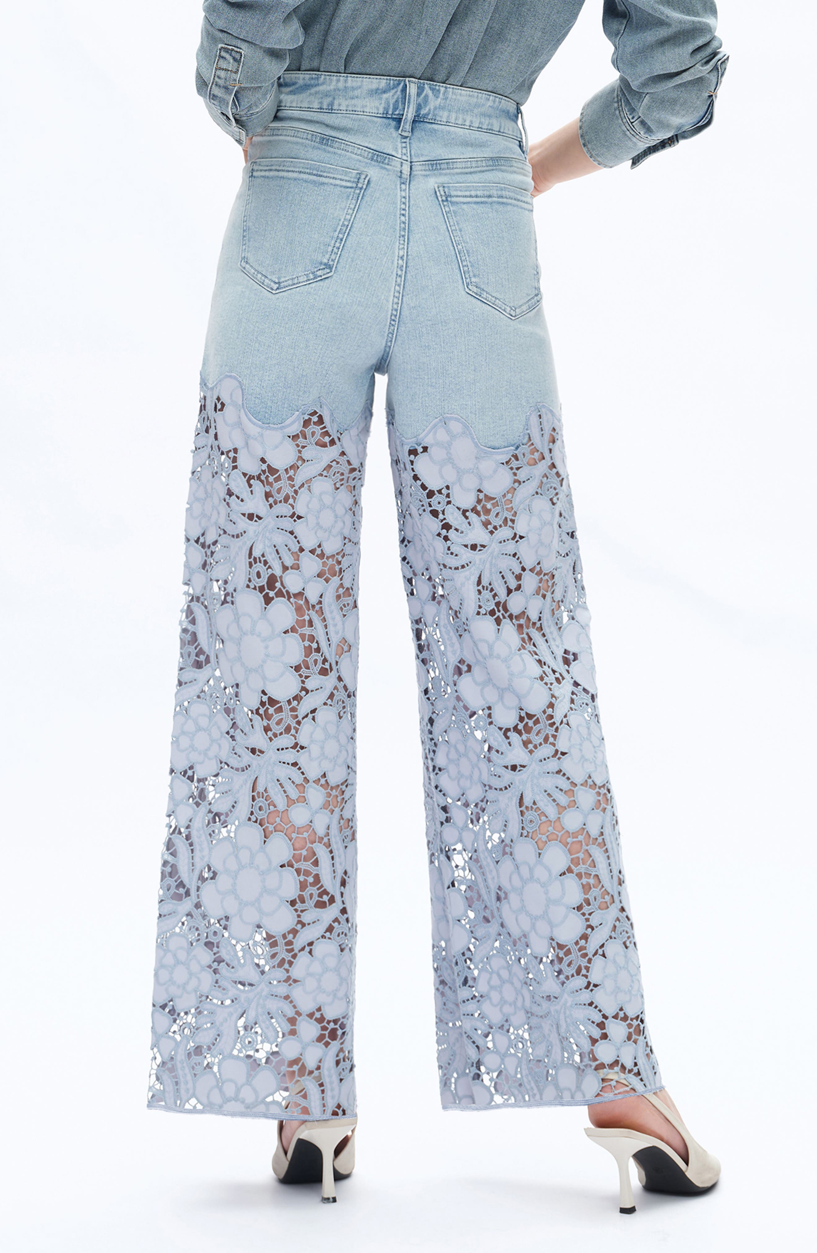 Bayeas Crystal Embellished Lace Wide Leg Jeans | Nordstrom