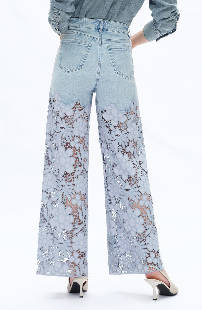 Bayeas Crystal Embellished Lace Wide Leg Jeans, Alternate, color, Light Blue