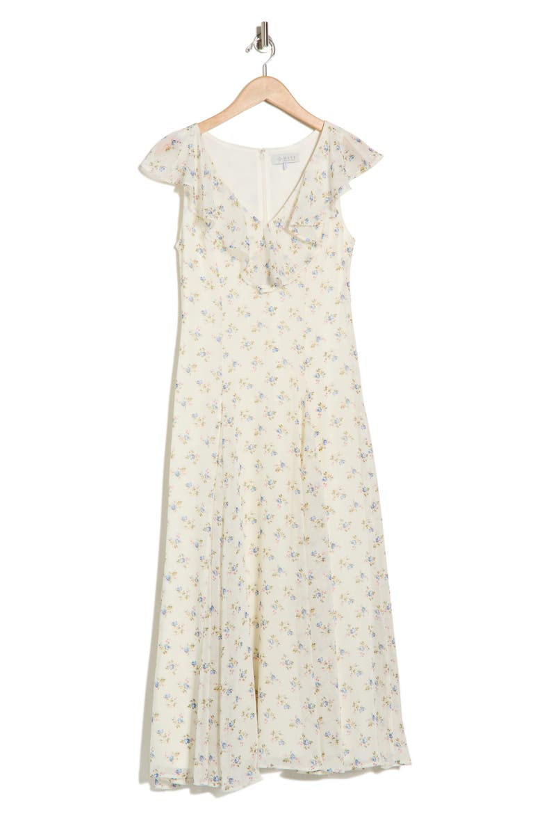 Ruffle Godet Midi Dress, Alternate, color, IVORY DITSY