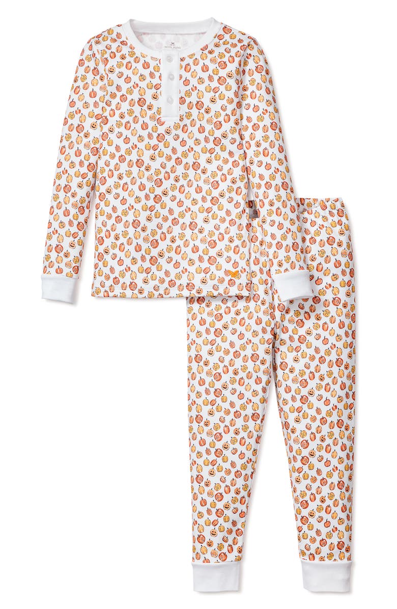 Petite Plume Kids' Pumpkin Patch Fitted Pima Cotton Two-Piece Pajamas, Main, color, Orange