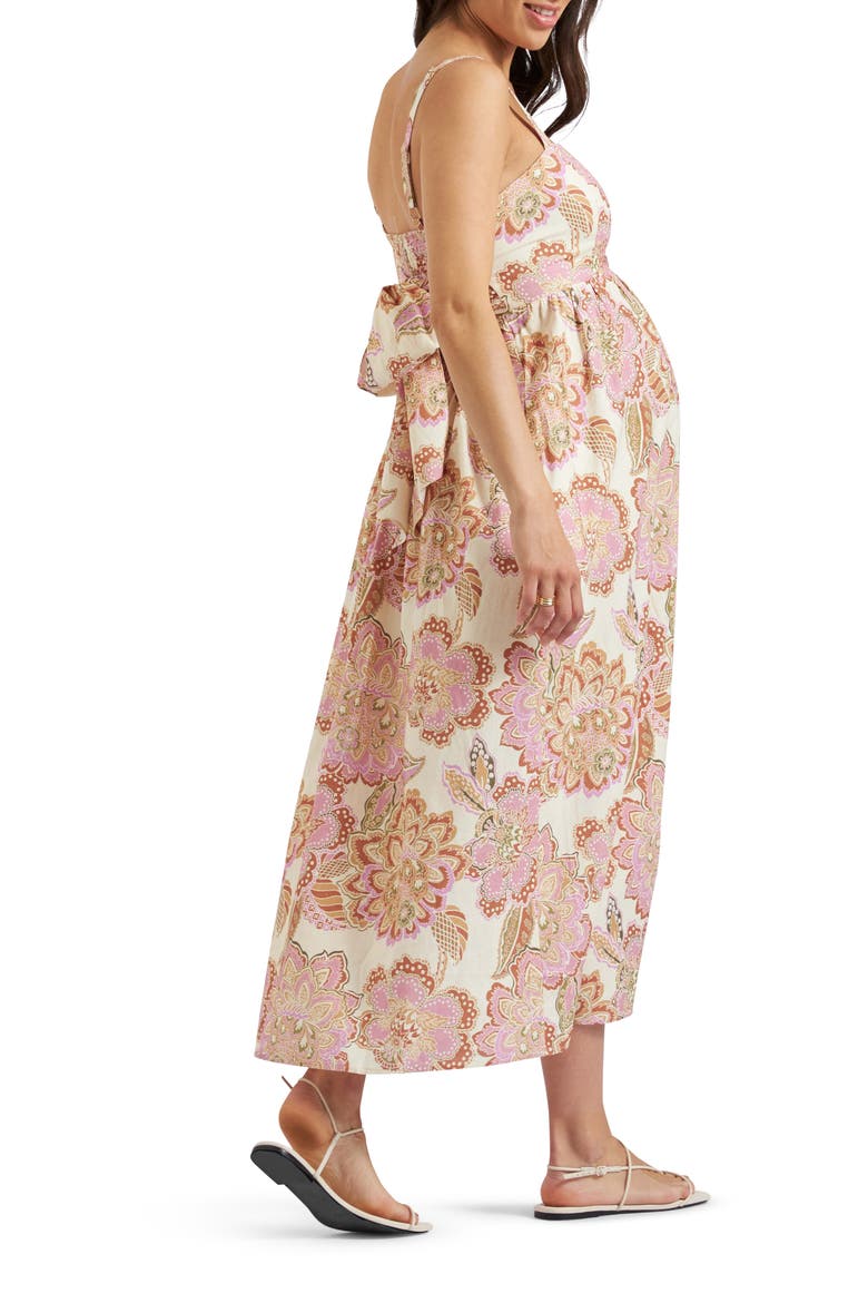 Hope Tie Back Linen Blend Dress, Alternate, color, PINK/ NATURAL