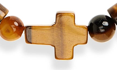 Caputo & Co Semiprecious Stone Cross Beaded Stretch Bracelet In Brown