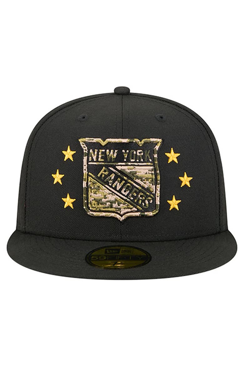 Men's New Era  Black New York Rangers Military Appreciation Digital Camo Stars 59FIFTY Fitted Hat, Alternate, color, Black