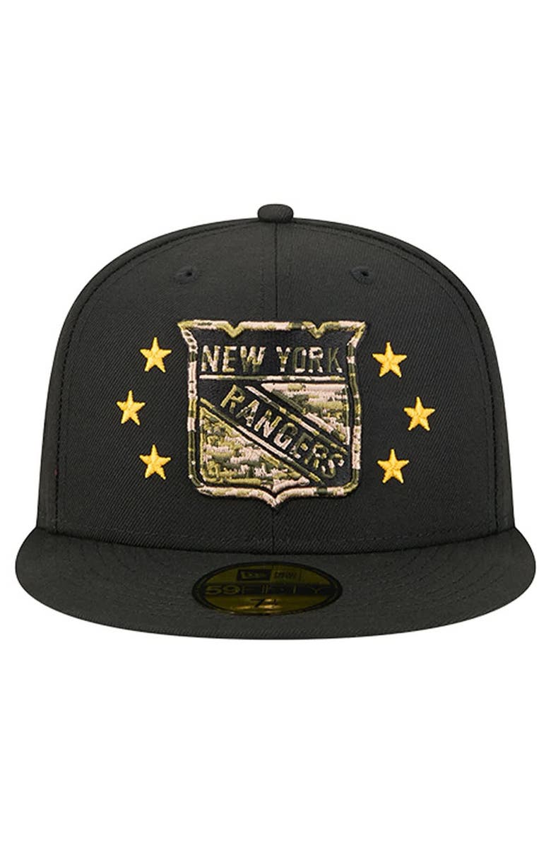 New Era Men's New Era  Black New York Rangers Military Appreciation Digital Camo Stars 59FIFTY Fitted Hat, Alternate, color, Black