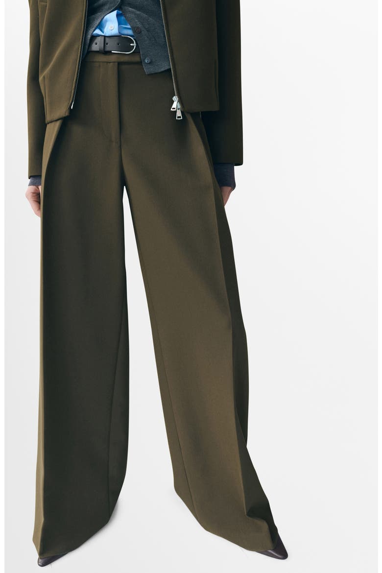 Belted Pleated Straight Leg Pants, Main, color, KHAKI GREEN