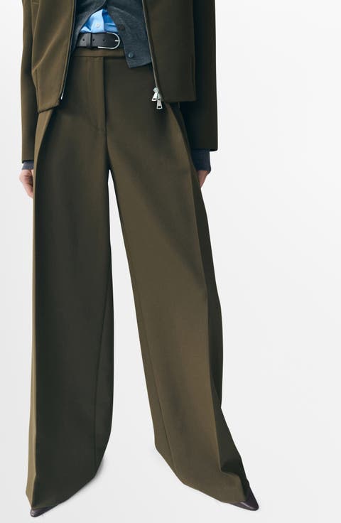 Belted Pleated Straight Leg Pants