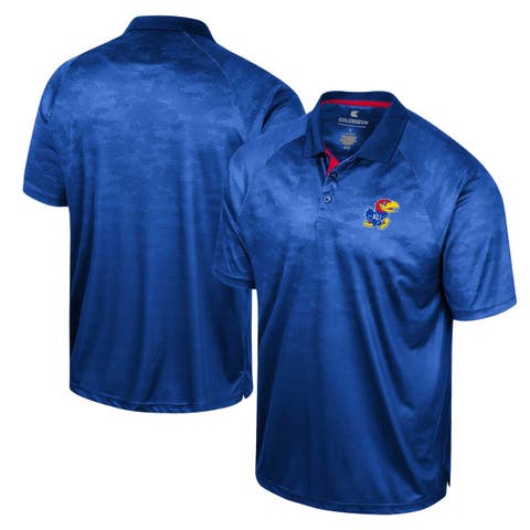 Men's Colosseum Royal Kansas Jayhawks Honeycomb Raglan Polo