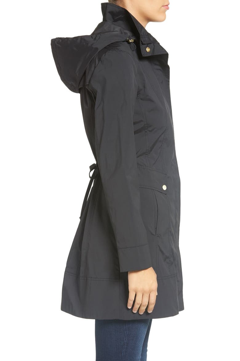 Back Bow Packable Hooded Raincoat, Alternate, color, BLACK