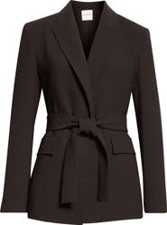 ST. JOHN Belted Satin Back Crepe Wrap Jacket