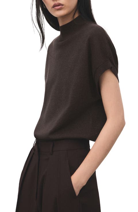 Metallic Mock Neck Short Sleeve Sweater