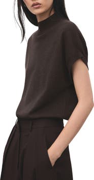 MANGO Metallic Mock Neck Short Sleeve Sweater