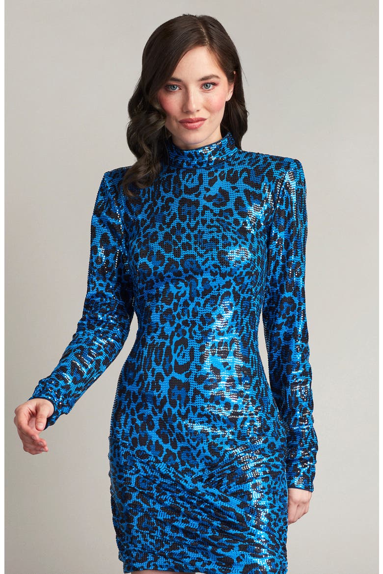 Rhinestone Long Sleeve Dress, Alternate, color, BLUE LEOPARD