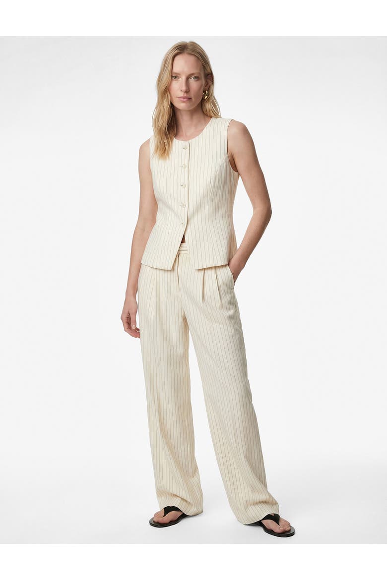 Pinstripe Wide Leg Trousers with Belt, Alternate, color, WHITE