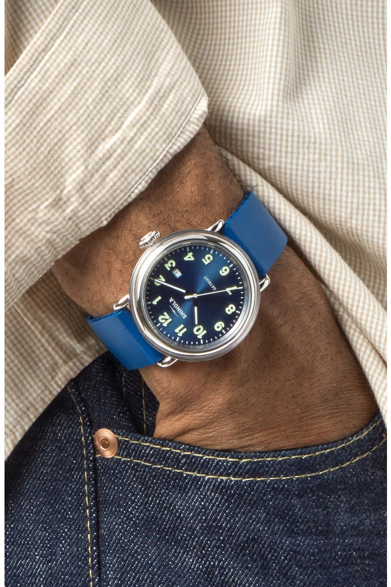 Detrola Rubber Strap Watch, 41mm, Alternate, color, DENIM BLUE