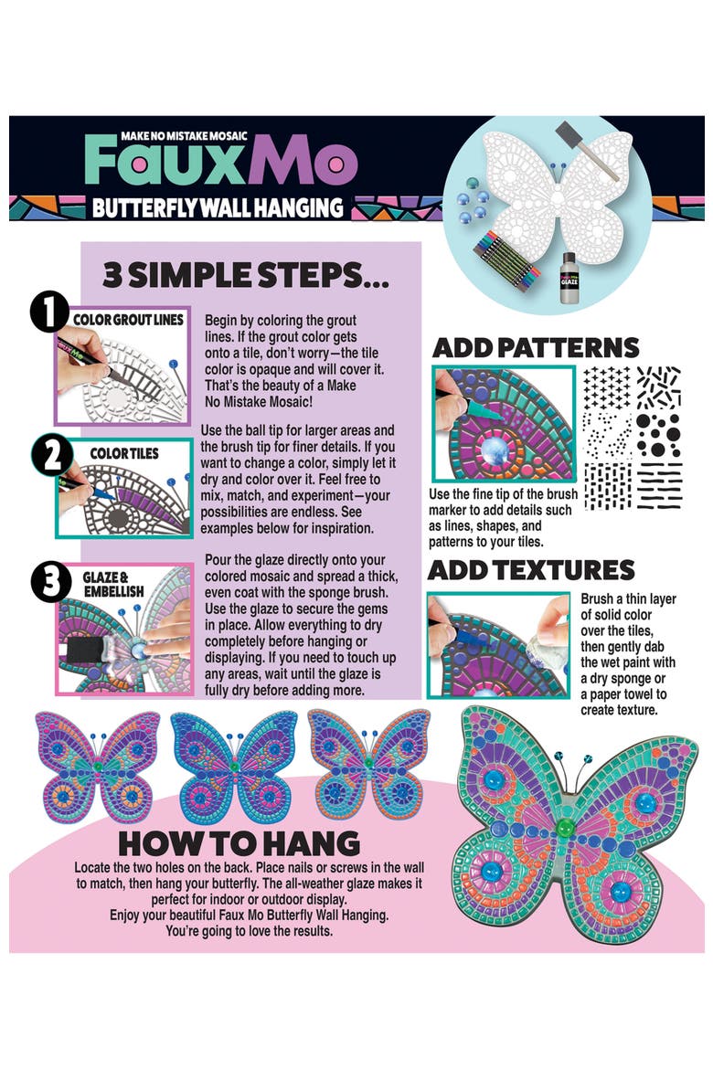 Works of Ahhh Faux Mo - Porcelain Butterfly Wall Art Craft Kit, Alternate, color, Multicolor