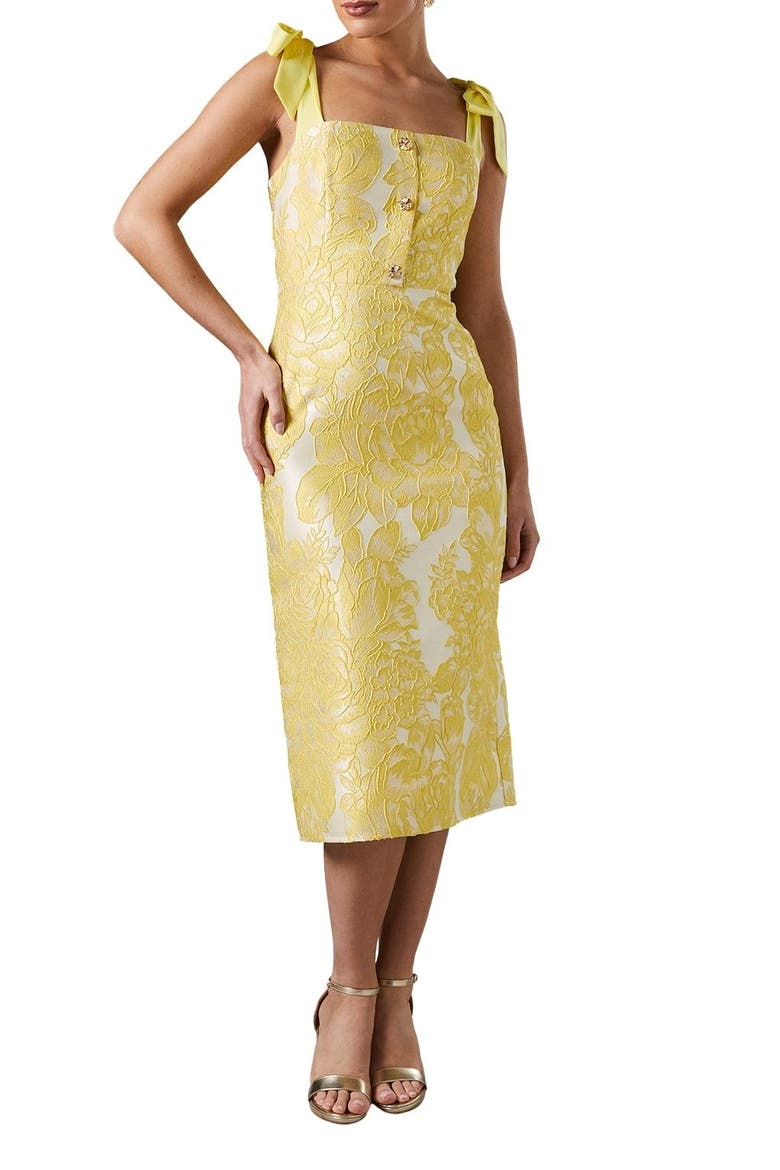 Jacquard Pencil Midi Dress, Alternate, color, Yellow