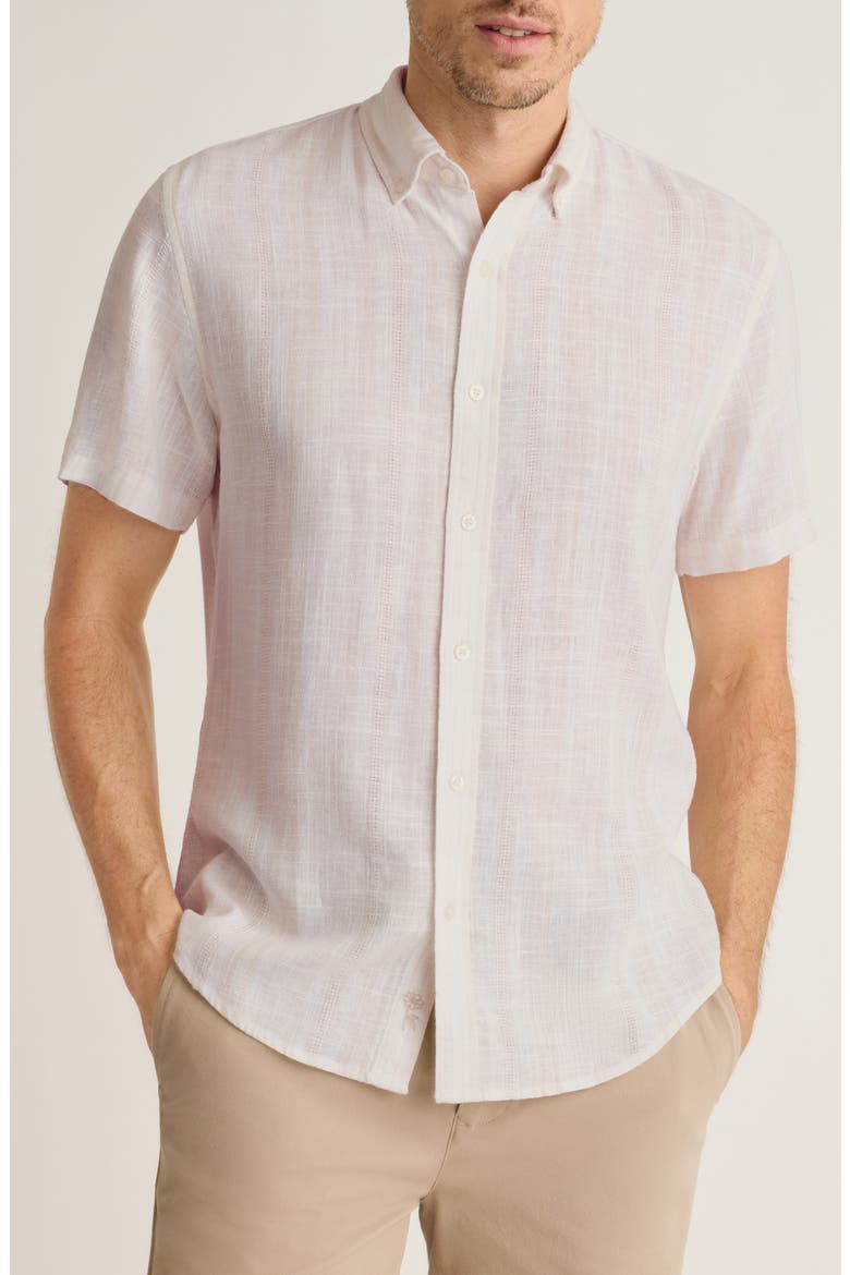 Slim Fit Striped Short Sleeve Shirt, Main, color, SAND TEXTURE STRIPE LINEN