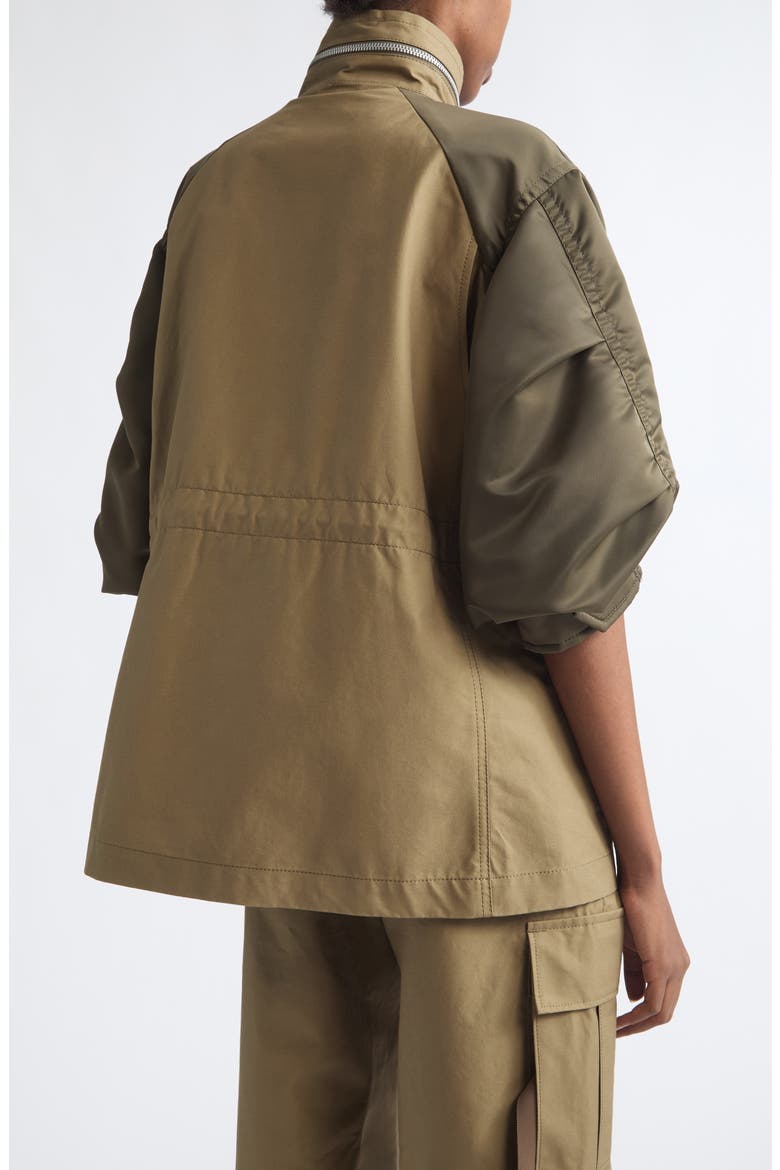 Mixed Media Short Sleeve Jacket, Alternate, color, BEIGE/ DARK KHAKI