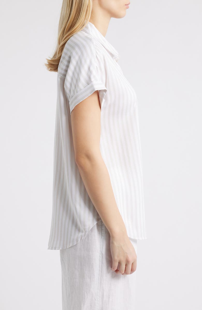 beachlunchlounge Kenzie Stripe Short Sleeve Button-Up Shirt, Alternate, color, Dry Almond