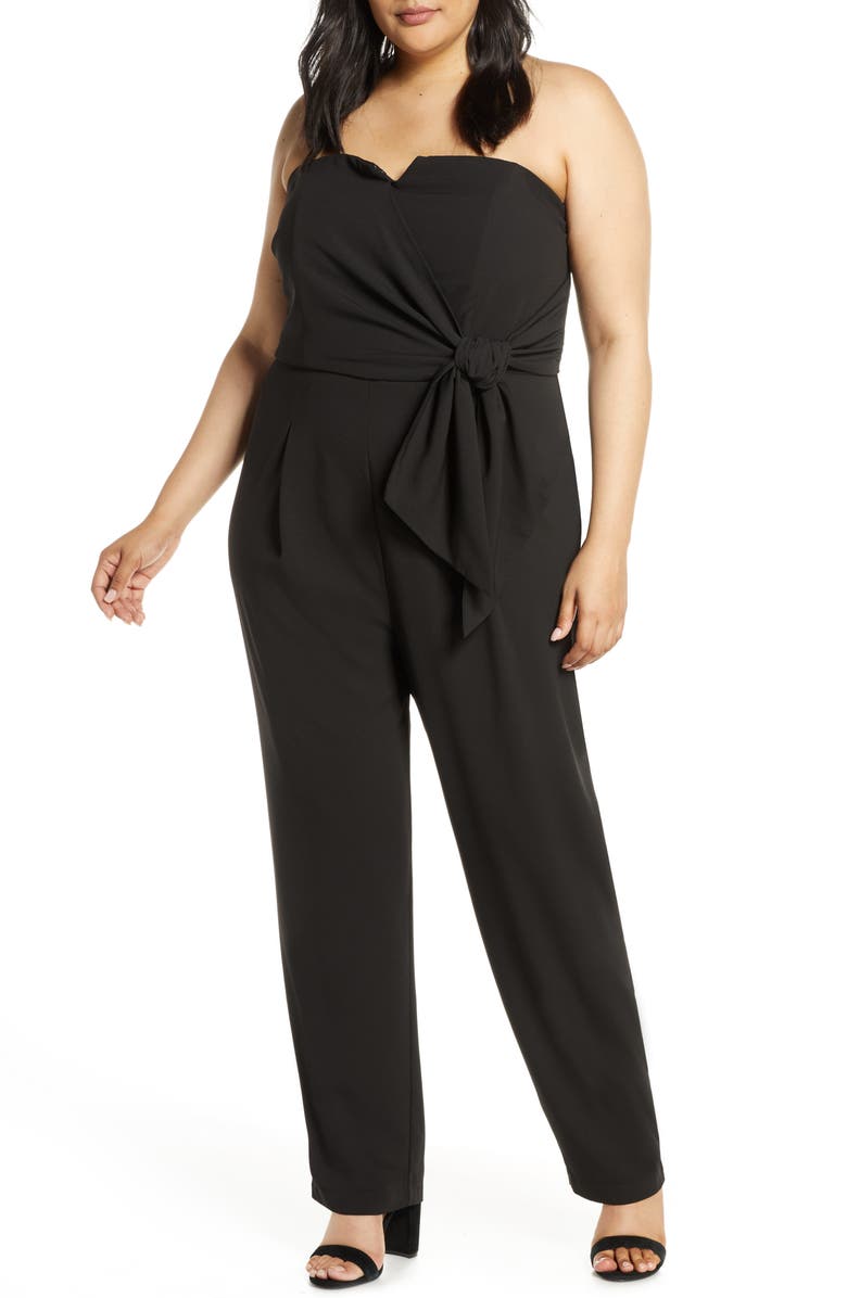 ELOQUII Strapless Faux Wrap Jumpsuit, Main, color, 