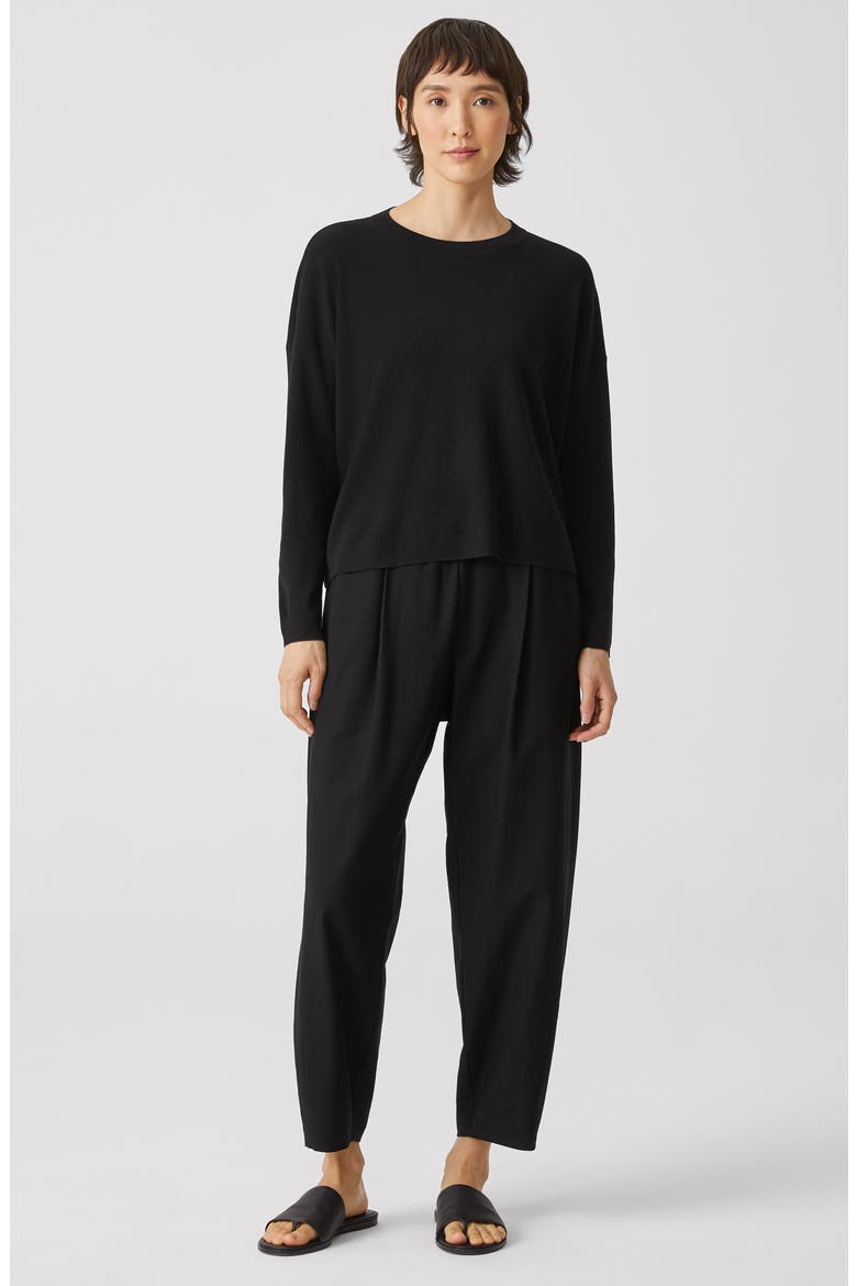 Merino Wool Crewneck Sweater, Alternate, color, BLACK