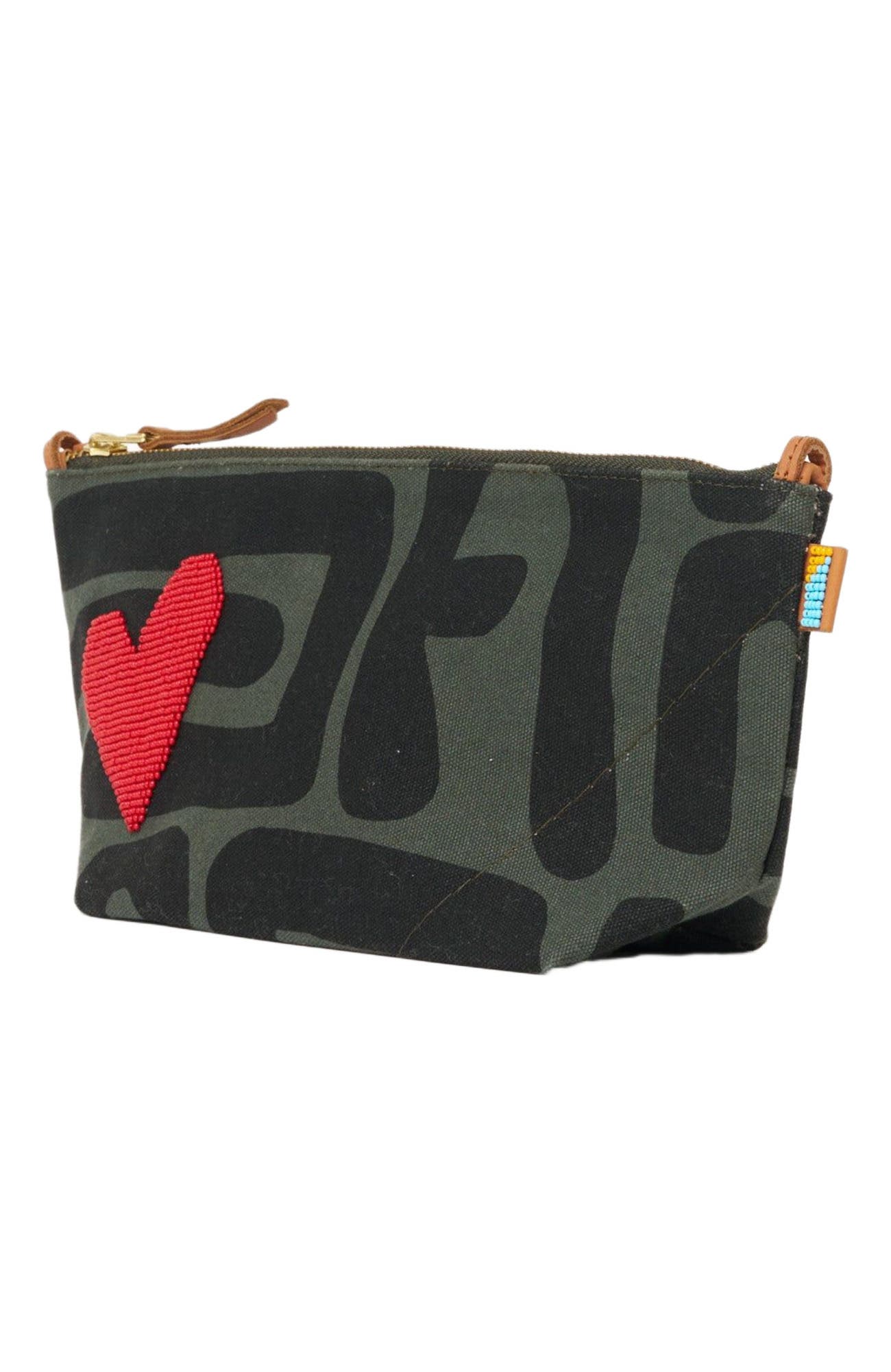 Ubuntu Life Large Convertible Pouch - Safari Kuba with Beaded Red Heart, Alternate, color, 