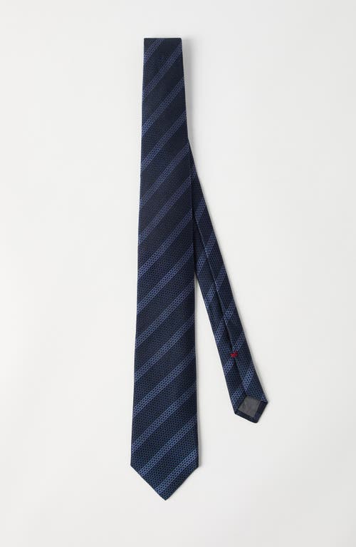 Brunello Cucinelli Striped Silk Neck Tie In Blue