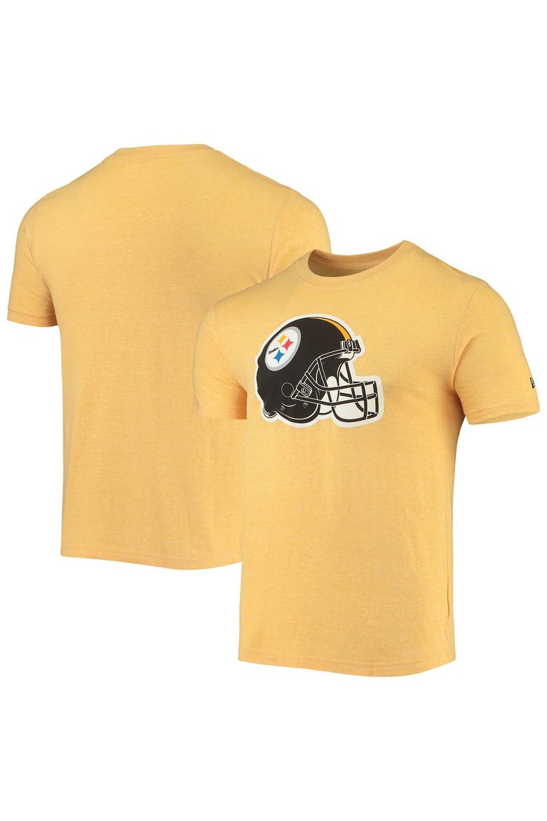 Men's New Era Heathered Gold Pittsburgh Steelers Helmet Logo Tri-Blend T-Shirt, Main, color, Heather Gold