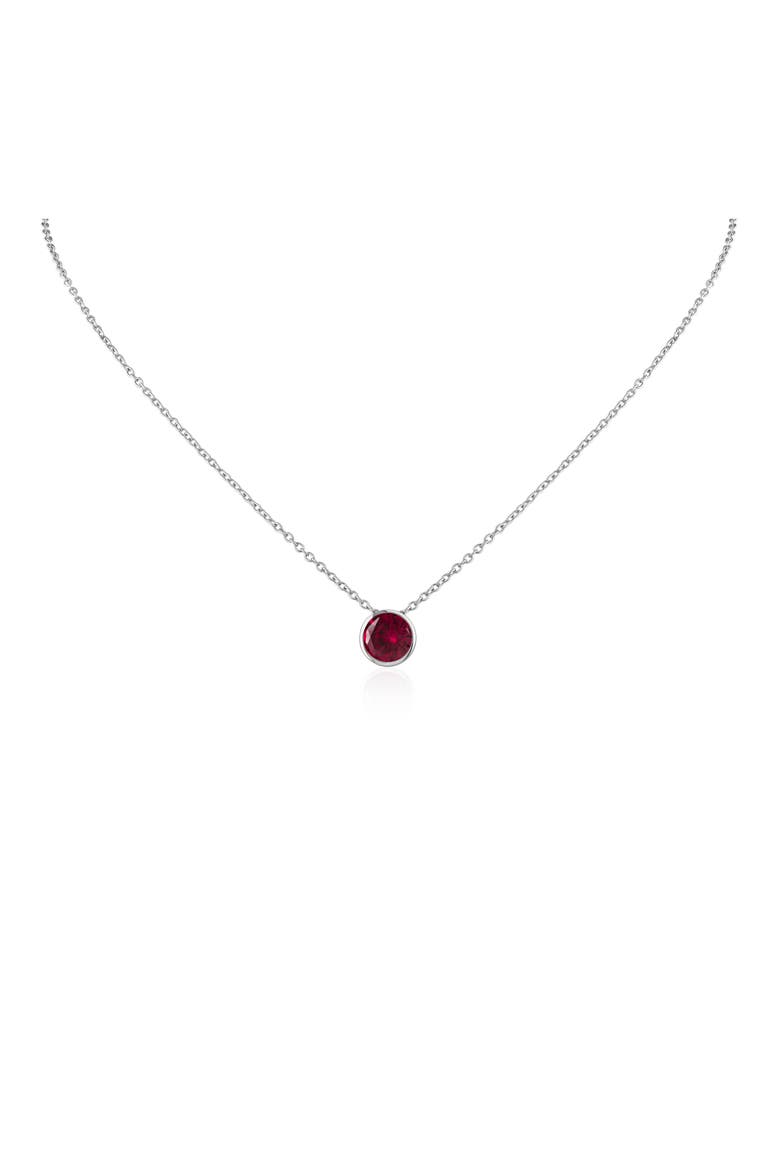 Bezel Birthstone Cubic Zirconia Pendant Necklace, Main, color, RUBY/ SILVER