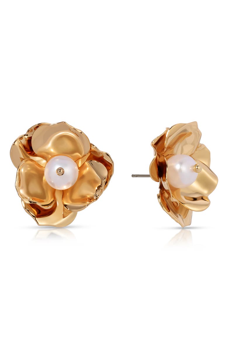 Ettika Cultured Freshwater Pearl Flower Stud Earrings, Main, color, 