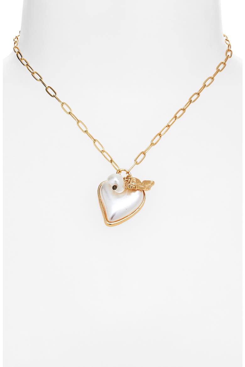 Faux Pearl Heart Pendant Necklace, Alternate, color, GOLD