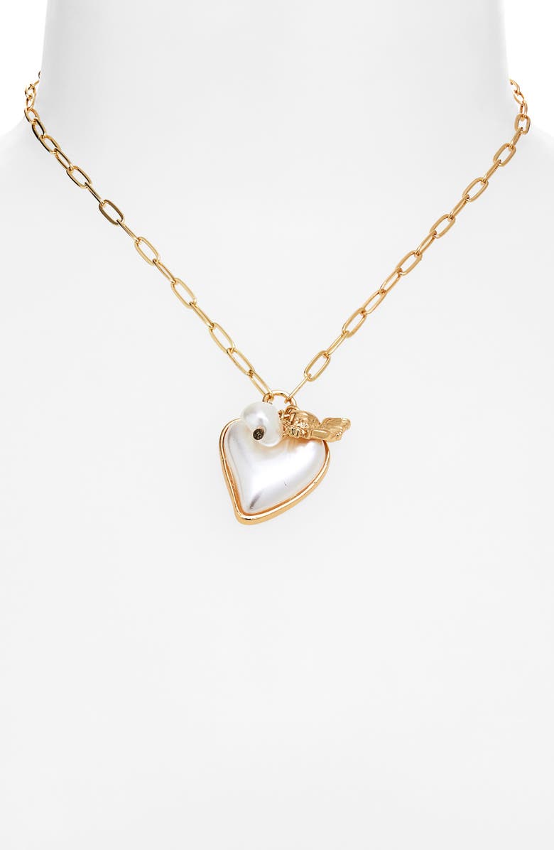 Cara Faux Pearl Heart Pendant Necklace, Alternate, color, Gold