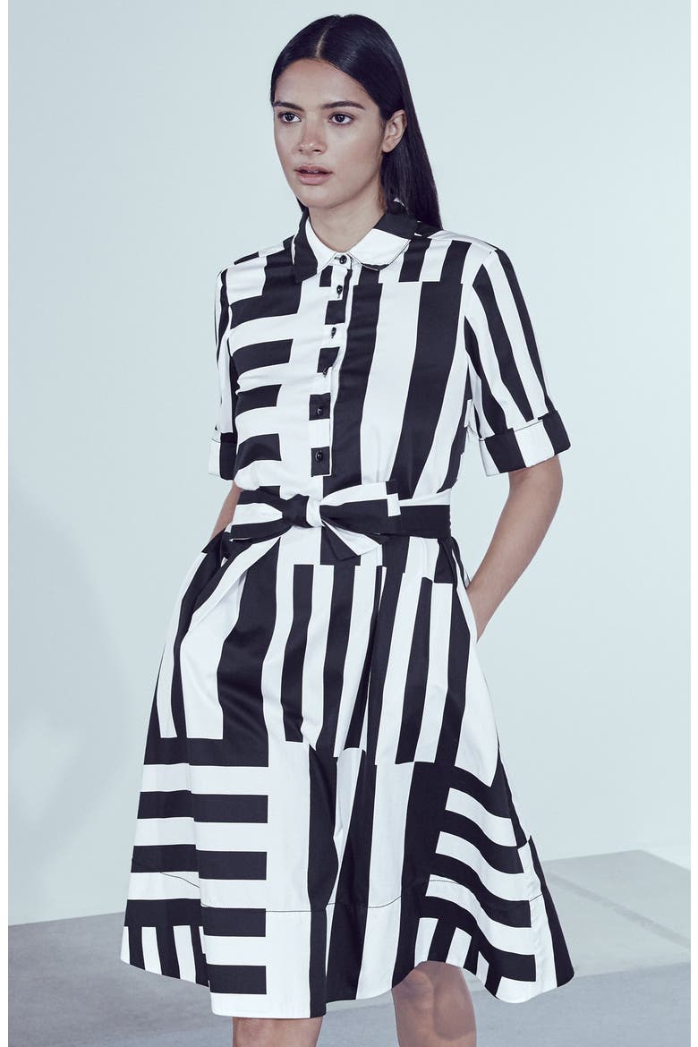 monochrome stripe shirtdress, Alternate, color, NEUTRAL