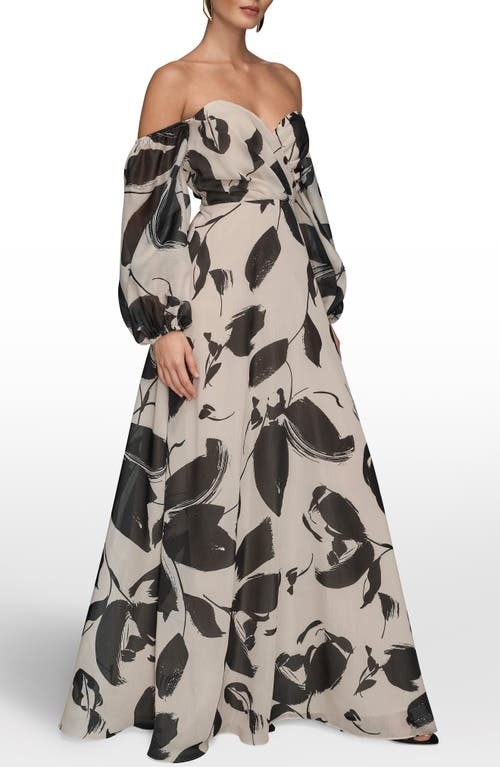 Donna Karan New York Floral Off The Shoulder Long Sleeve Gown