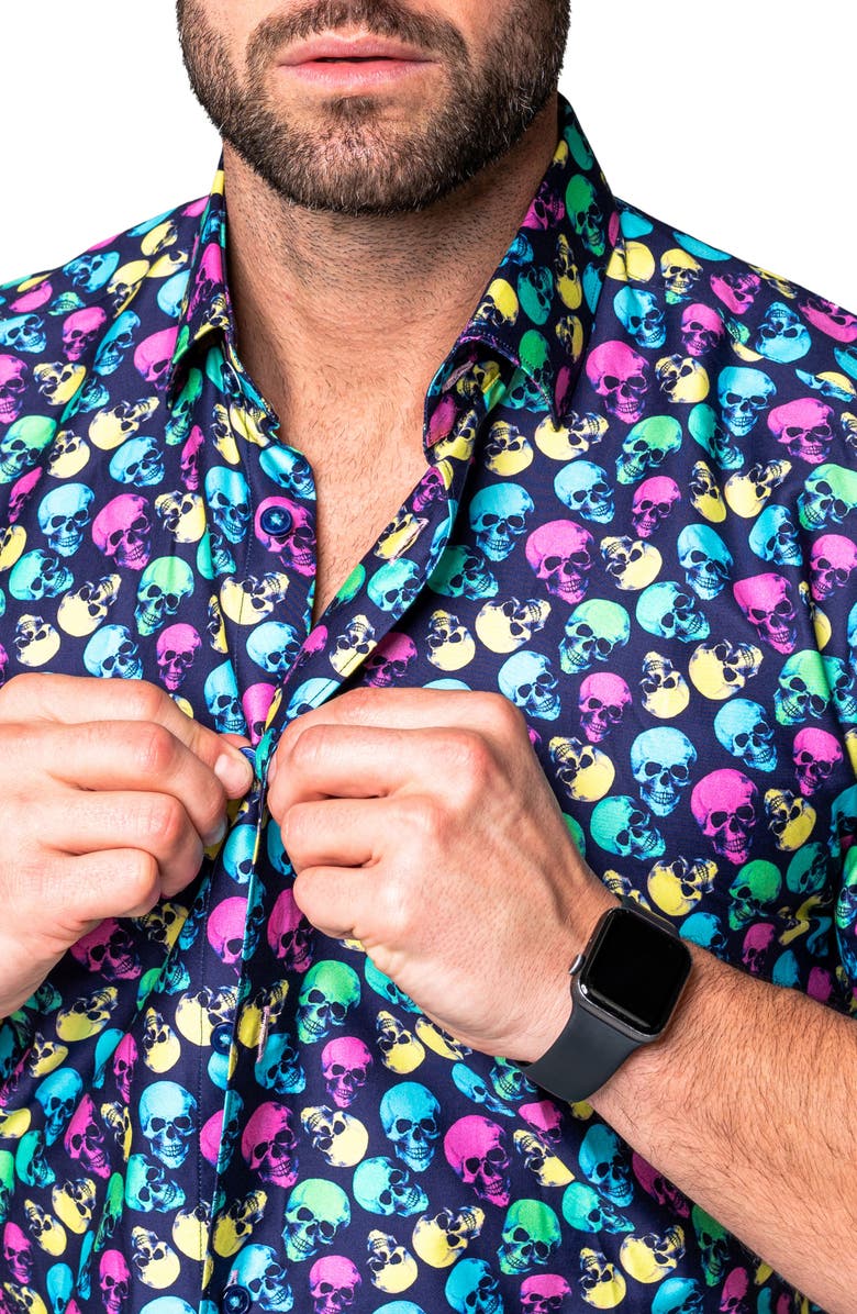 Maceoo Galileo Skull Regular Fit Short Sleeve Button-Up Shirt, Alternate, color, Multi