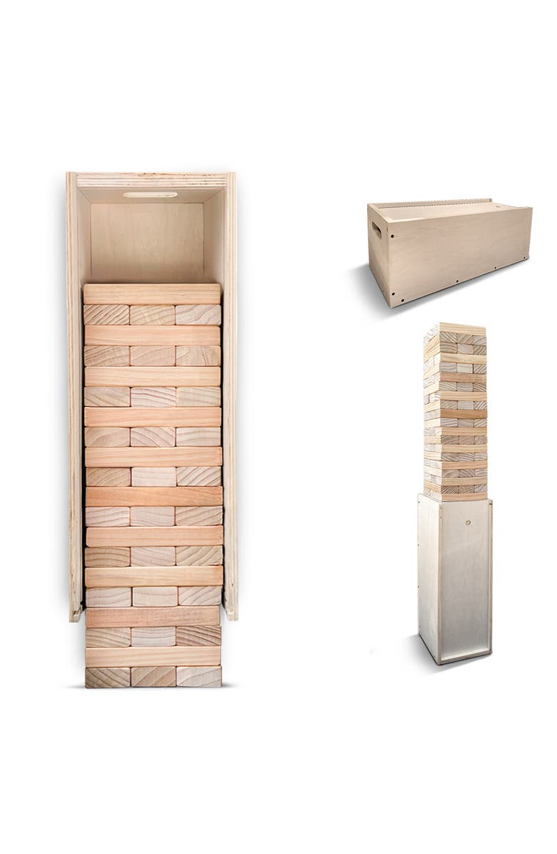 Swooc Games Premium Giant Tower Game w/ Straightener, Table, & Box, Main, color, Beige