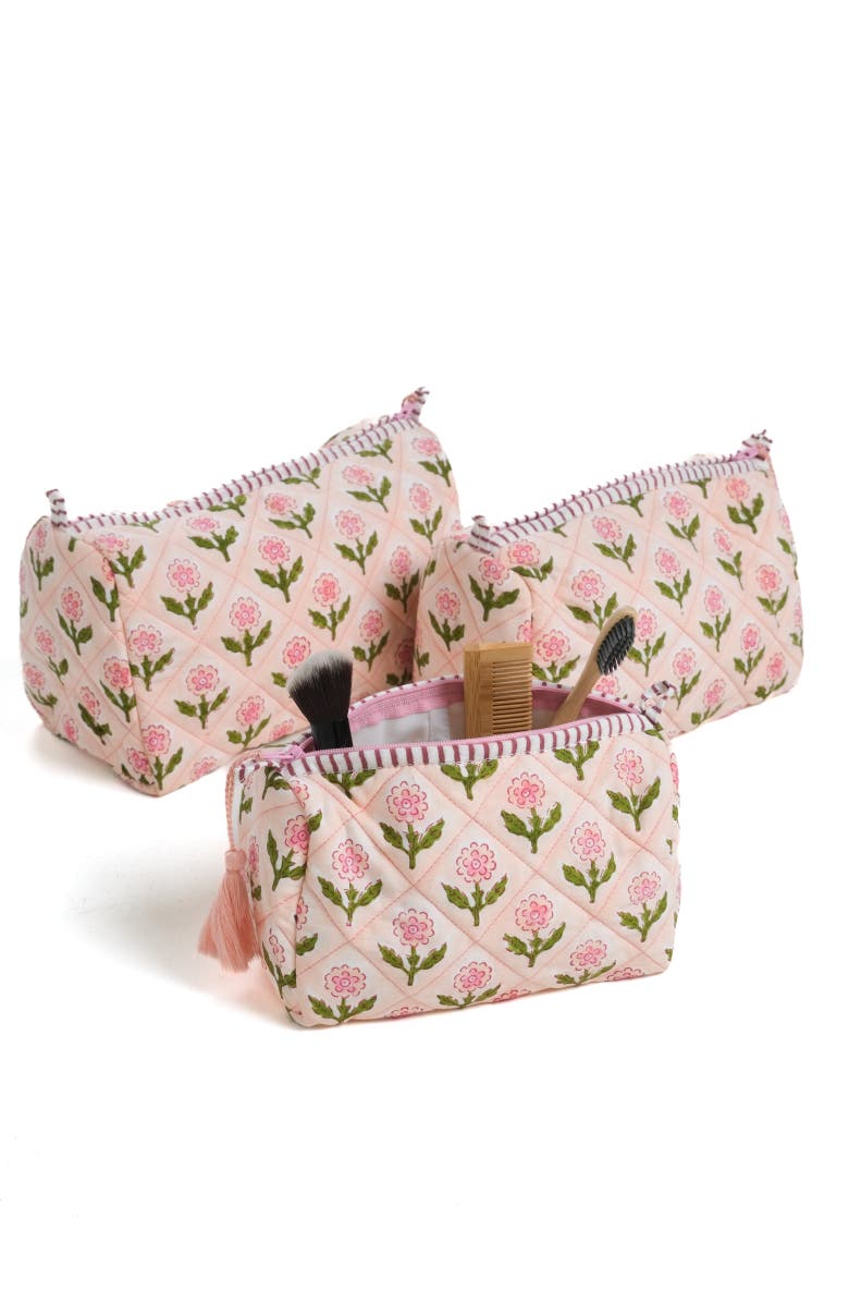 Inner Child Mona Blockprint Makeup Bag in  - Set of 3, Alternate, color, Pink