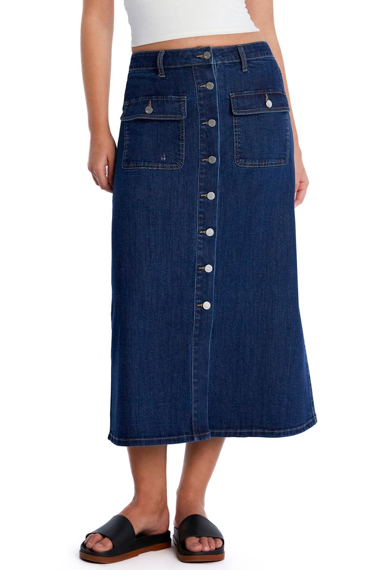 Sailor Button Front Maxi Denim Skirt, Main, color, AHOY BLUE