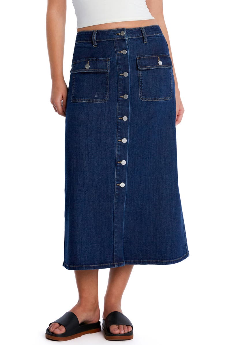 Wash Lab Denim Sailor Button Front Maxi Denim Skirt, Main, color, Ahoy Blue