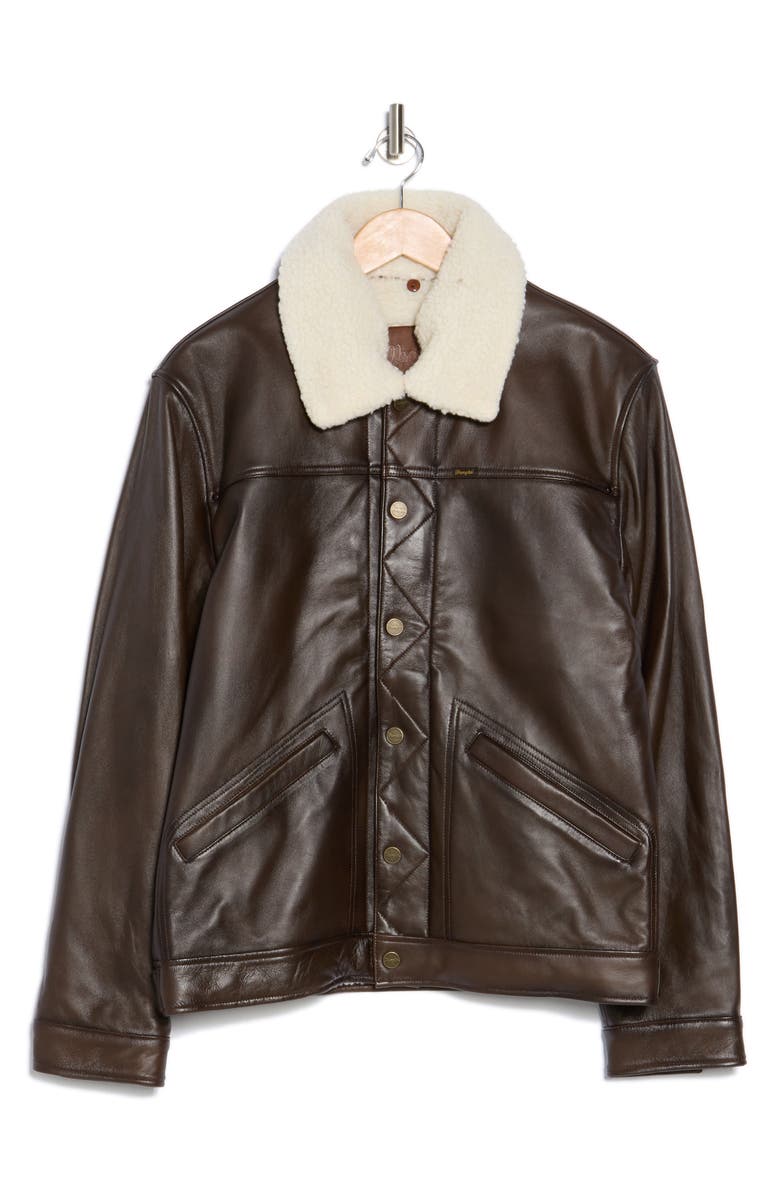 Wrangler Faux Shearling Lined Leather Wrangler Jacket, Alternate, color, Dark Brown