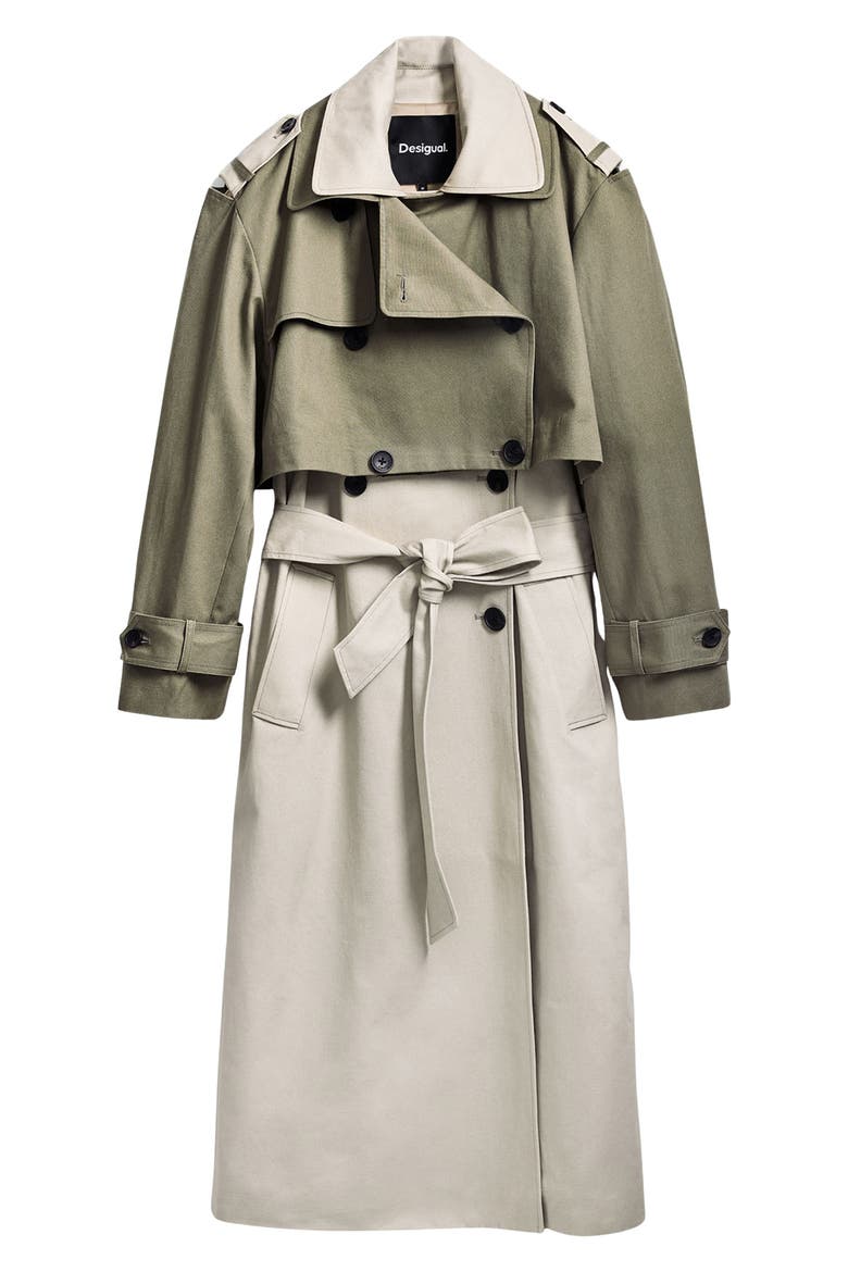 Colorblock Two-Piece Trench Coat, Alternate, color, GREY-GREEN