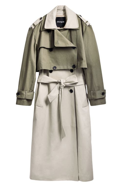 Desigual Colorblock Two-piece Trench Coat In Grey-green