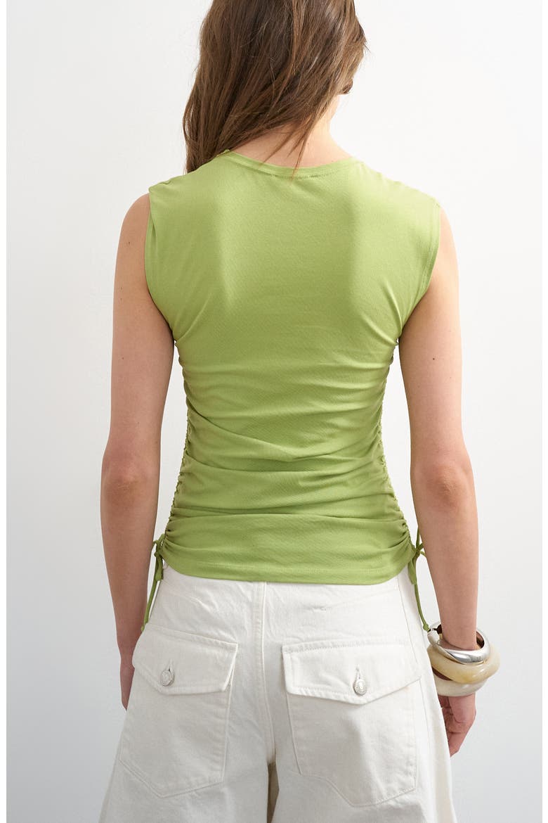 Drawstring Ruched Stretch Cotton Tank, Alternate, color, LGREEN