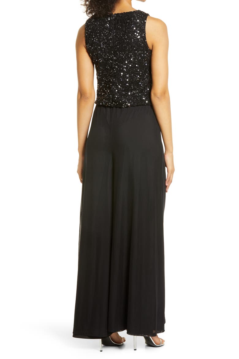 Sequin Wide Leg Jumpsuit, Alternate, color, BLACK