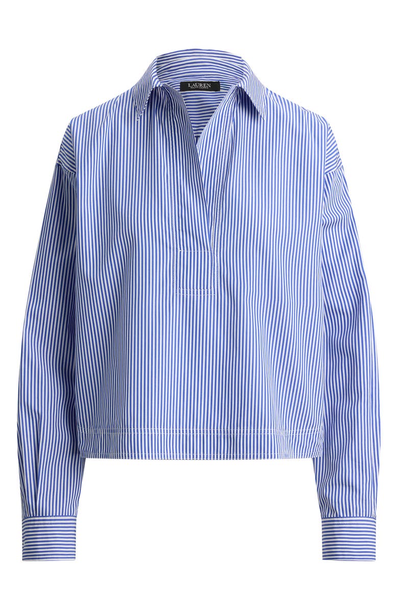 Lauren Ralph Lauren '70s Stripe Cotton Broadcloth Crop Popover Shirt, Alternate, color, Blue/ White